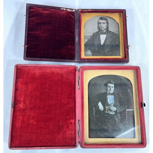 108 - An American DAGUERROTYPE c.1850, red leather case, 9 x 6.5cm (image) and another in a red Morocco ca... 