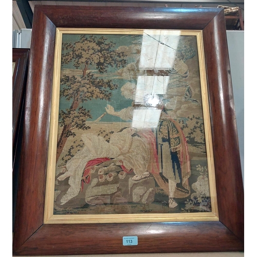 113 - BERLIN WOOLWORK - a 19th century depiction of Abraham and Isaac in rosewood cushion frame, 73 x 62cm... 