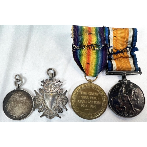 155 - WWII Group of two medals to 78655 A.W.O.CL.II R ATKINSON TANK CORPS; two associated silver fobs.