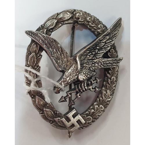 161 - Third Reich Luftwaffe wireless operator/air gunners badge, early quality plated brass type, issued b... 