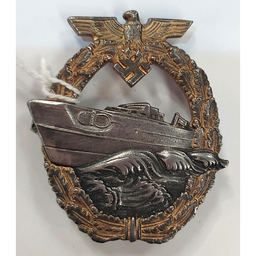 162 - Third Reich naval second pattern E-Boat war badge 1943-45, heavy quality silvered and gilt, issued b... 