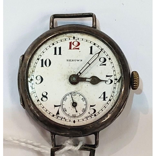 166 - Wristwatch, WWI Trench watch, case with strap lugs and marked 925, name on face 