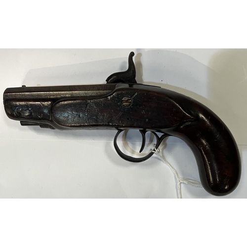 168 - A small short barrel converted percussion English pistol with etched plate. length 19cm