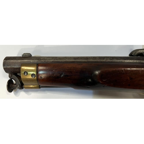 171 - An antique percussion pistol with later renovations, octagonal barrel with crown stamps, plate etche... 