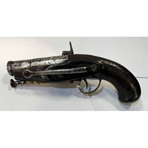 176 - An antique small Spanish Miccolay pocket pistol with etched and engraved barrel and plate,brass fing... 