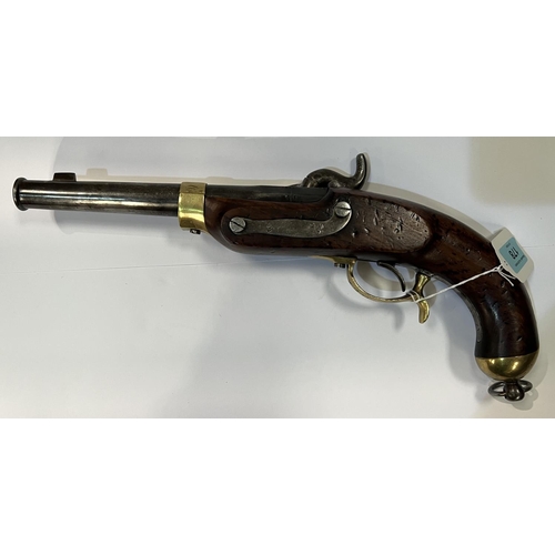 178 - A Potsdam style percussion pistol with stamped lock plate and barrel, brass fittings, 36cm