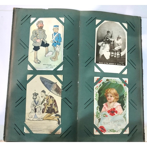 267 - A 19th century Scraps Album bound in green Morocco, another c.1899 and 2 albums of vintage postcards... 