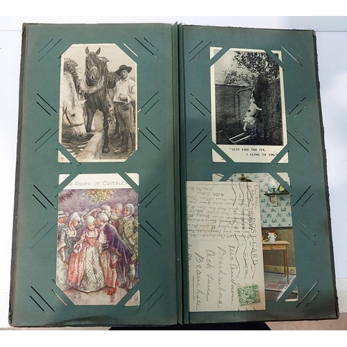 267 - A 19th century Scraps Album bound in green Morocco, another c.1899 and 2 albums of vintage postcards... 