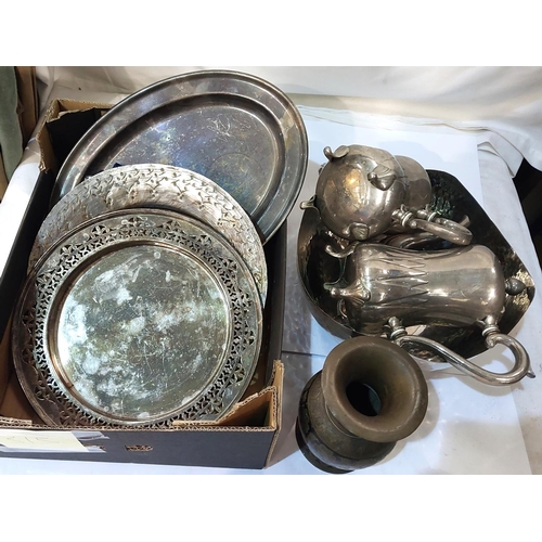 315 - An oak double door smokers cabinet and a selection of plate and metalware.