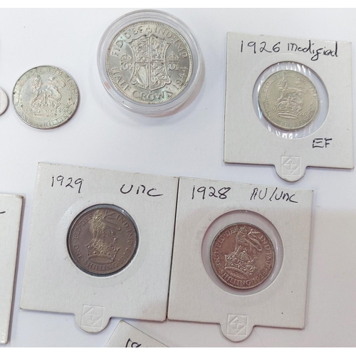 336 - A selection of GB pre 1947 silver coins in higher grade.