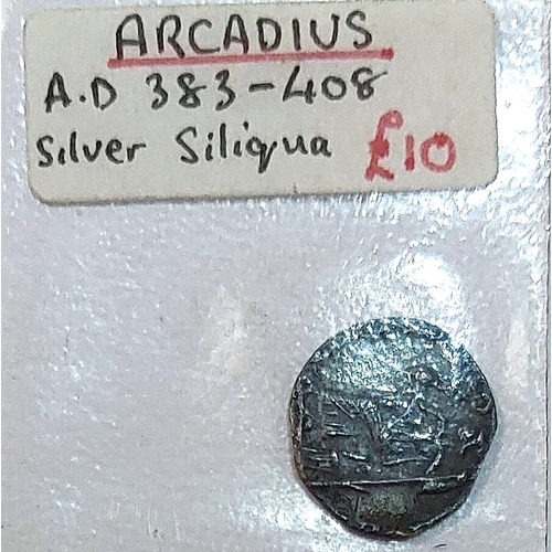 341 - ARCADIUS, a silver siliqua and four other coins.