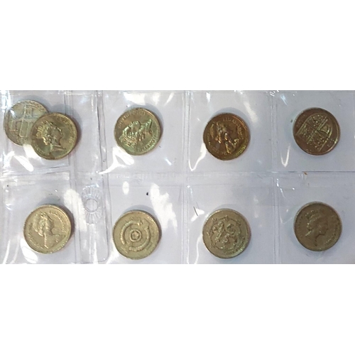 344 - GB decimal coins: 9 £5 coins and old £1 coins.