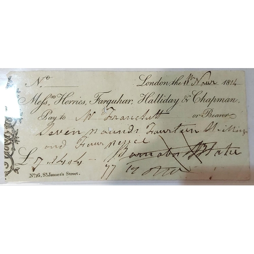 346 - An 1814 cheque, 'Herries, Farquhar & Co.' for £7 14s 4d.