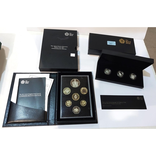 347 - A 2013 GB proof coin set, 'commemorative edition' and a set of 3 2013 silver proof £1 coins.