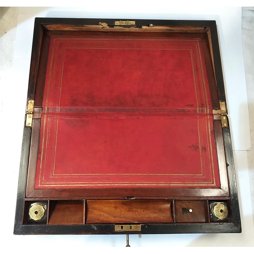 363A - A 19th Century mahogany brass inlaid writing lap desk with ink wells