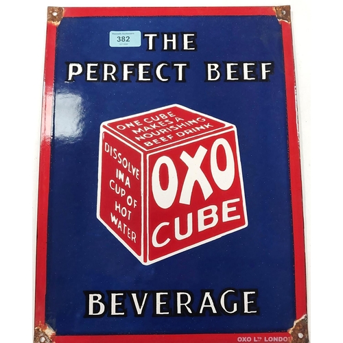 382 - An enamel sign advertising OXO Cubes, height 41cm (corner chipped)