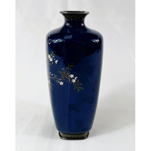 409 - A Japanese Meiji period rounded square Cloisonne vase enamel on with metal with fine decoration of b... 