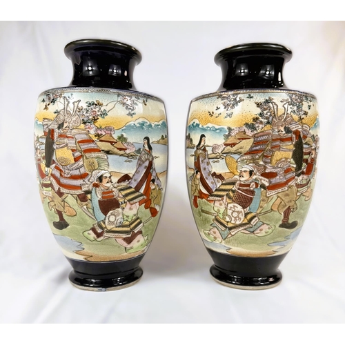 423 - A pair of early/mid 20th Century Japanese baluster satsuma vases, height 27cm.