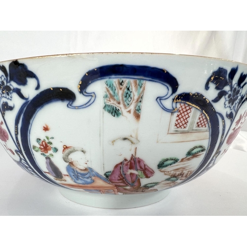 427 - A Chinese Qianlong period 'Mandarin Pattern' punch bowl with polychrome decoration to the outside, d... 