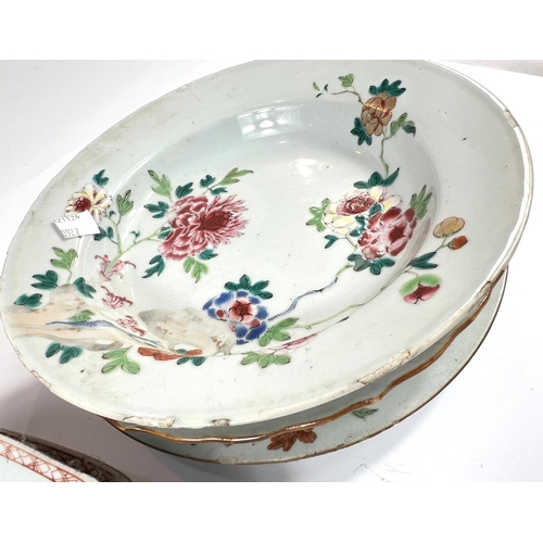 439 - A Chinese 19th Century porcelain shallow bowl, Polychrome decoration, diameter 23cm. Similar plate. ... 