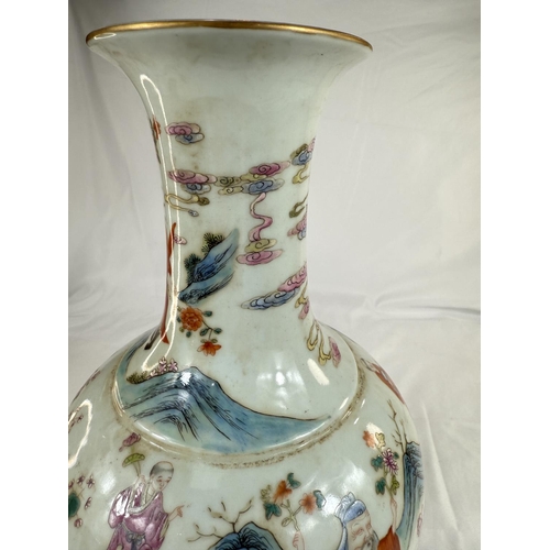 456 - A Chinese Famille Rose vase decorated with polychrome figures of people collecting flowers, with sea... 