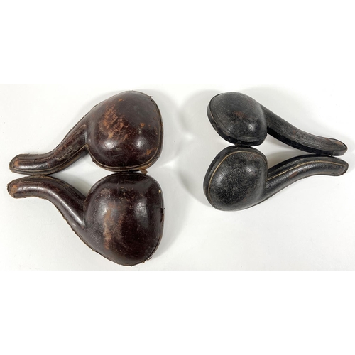 46 - 3 cased amber and Meerschaum pipes depicting seated dog (small crack); a woman's head;  a caval... 