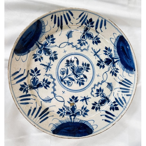 464 - An early tin glaze blue and white dish, two English porcelain tea bowls and dishes and two early Eng... 