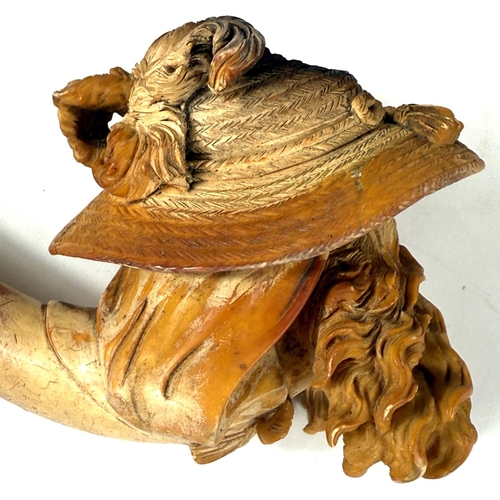 50 - A large cased amber and Meerschaum pipe depicting a bearded man's head with feathered hat (stem slig... 