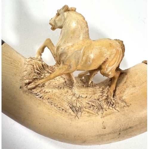 53 - 3 cased amber and Meerschaum pipes depicting a horse, a large claw and a ladies head (broken stem)