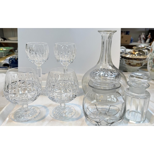 536 - WATERFORD GLASS - 2 pairs of glasses, brandy and hock; an unusual 19th century decanter, 2 other ite... 