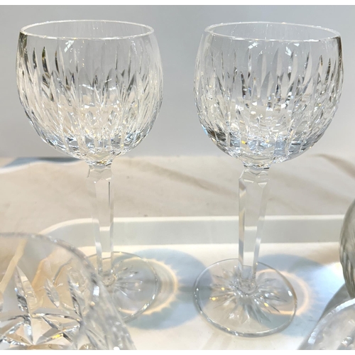 536 - WATERFORD GLASS - 2 pairs of glasses, brandy and hock; an unusual 19th century decanter, 2 other ite... 