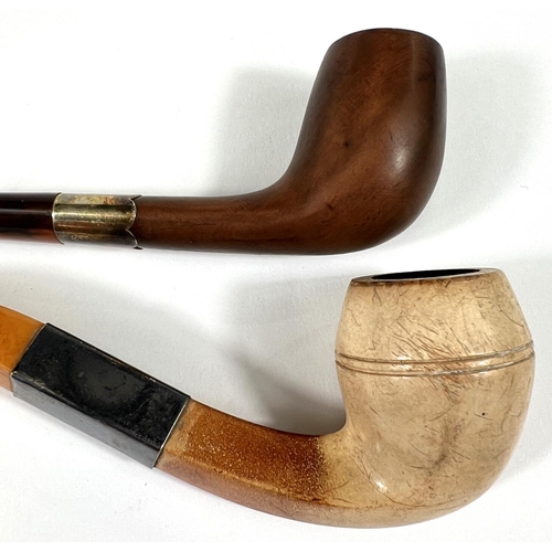 59 - 3 plain cased amber and Meerschaum pipes, each with white metal mounts.