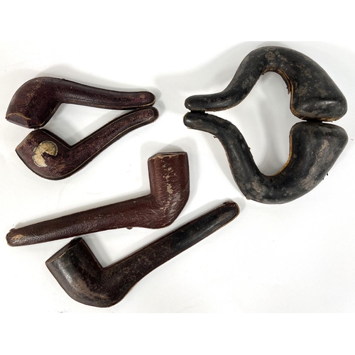 61 - 3 cased amber and Meerschaum pipes, including drop chin bowl (no mouth piece); elongated pipe (mouth... 