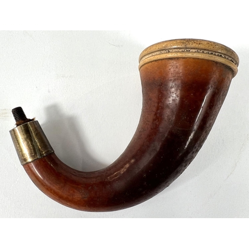 61 - 3 cased amber and Meerschaum pipes, including drop chin bowl (no mouth piece); elongated pipe (mouth... 