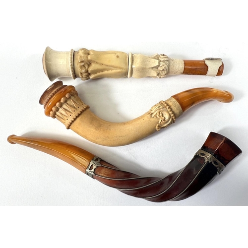 73 - 3 cased amber and Meerschaum cigar/cheroot holders.