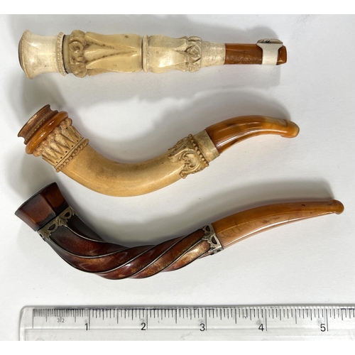 73 - 3 cased amber and Meerschaum cigar/cheroot holders.