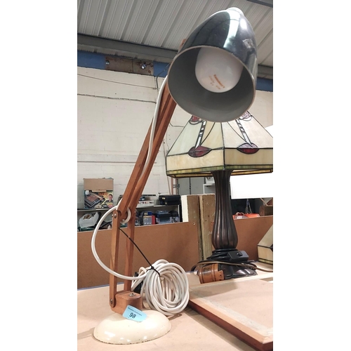 98 - A vintage angle poise lamp with wooden stem.