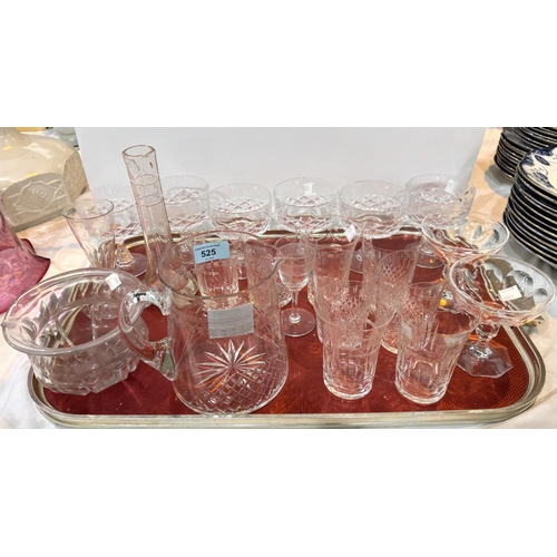 525 -  3 silver rim salts and a selection of glassware.