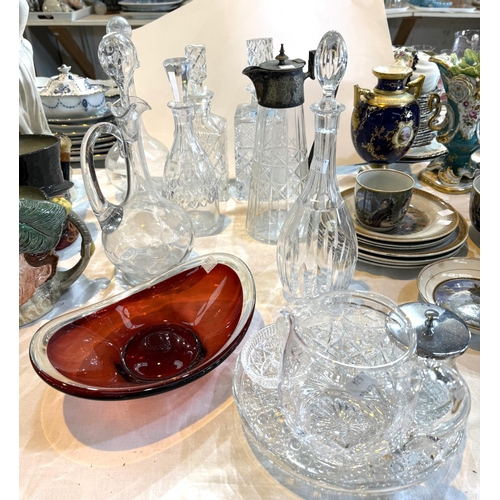 534 - A selection of cut glass decanters and a claret jug