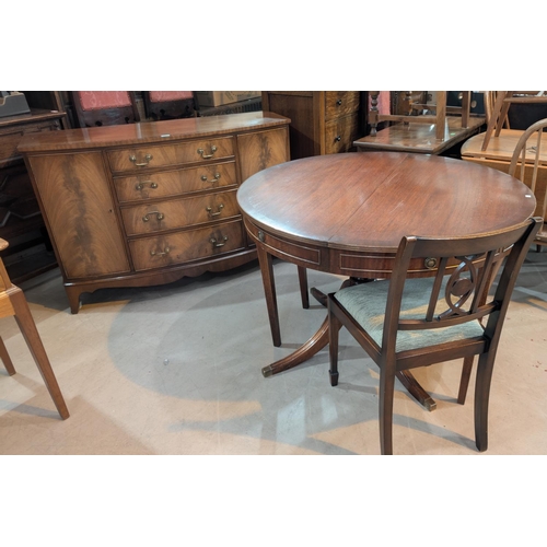 992 - A Reprodux for Bevan and Funnell Regency mahogany dining suite comprising circular pedestal table wi... 