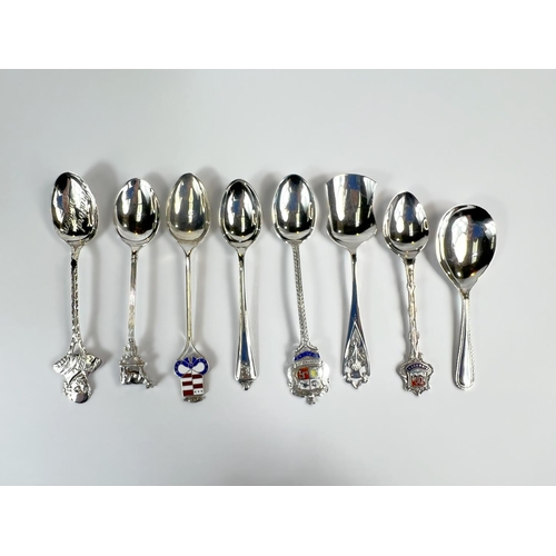 721 - A selection of hallmarked silver souvenir spoons, 3.5oz.