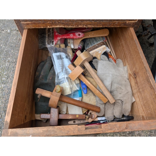 11 - A vintage tool chest with wrenches, planes, clamps etc.