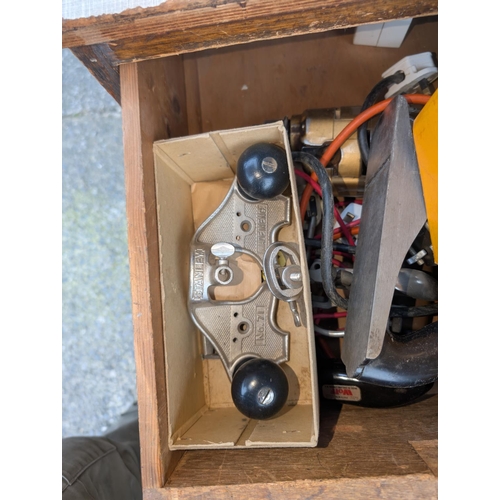 11 - A vintage tool chest with wrenches, planes, clamps etc.