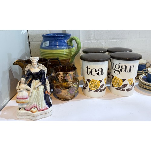 584 - An unusual W. Goss Art Deco jug, vintage storage jars and lustre jugs.