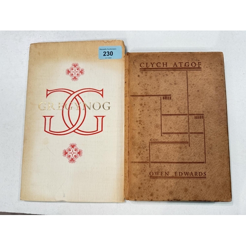 230 - GWASG GREGYNOG PRESS, Clych Atgof by Owen Edwards limited edition No 77 leather, The Private Press G... 