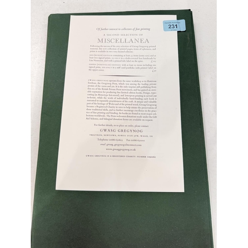 231 - GWASG GREGYNOG PRESS, 'A Second Selection of Miscellanea' Green portfolio edition of 75 approx. 35 p... 