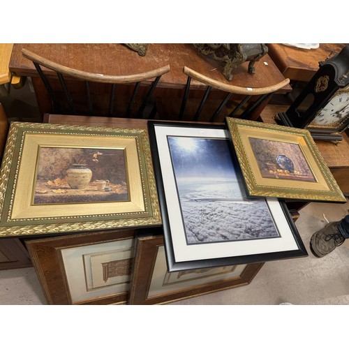 122A - A signed framed print of Concorde framed and glazed; a pair of still life prints and a pair of Frenc... 