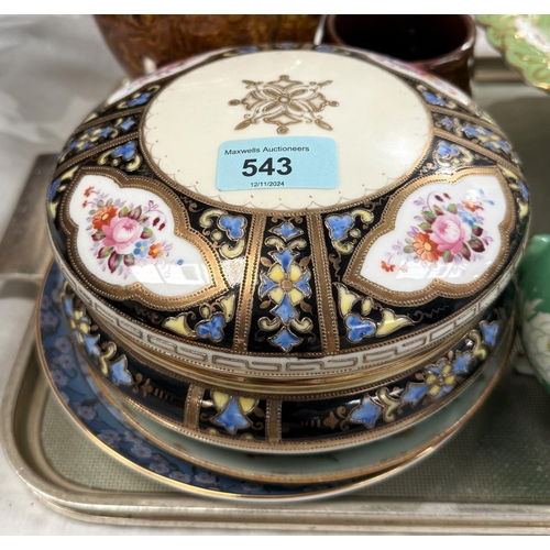 543 - A Noritake hand painted covered bowl and decorative pottery.