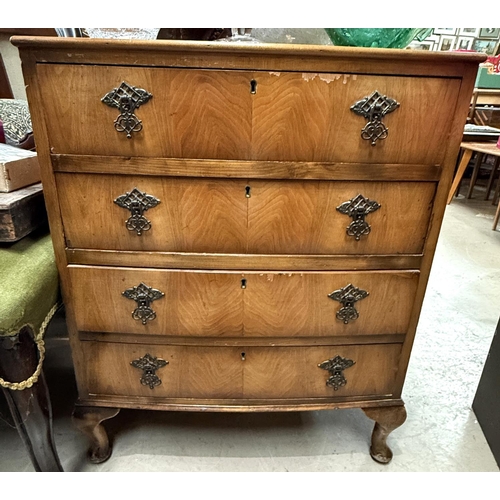 996 - A small walnut 4 height chest of drawers.