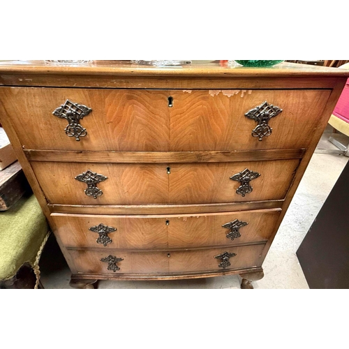 996 - A small walnut 4 height chest of drawers.